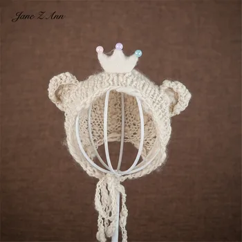 

Jane Z Ann Newborn babycute crown beige handmade knitted bear soft photo photography hat props studio shooting clothing