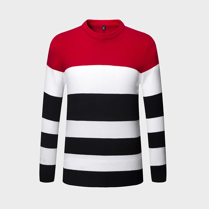 Осенне-зимний брендовый мужской свитер, модный тренд, в полоску, облегающий Зимний пуловер для мужчин, хлопок, вязаный мужской свитер - Цвет: Красный