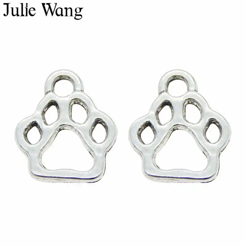 

Julie Wang 1 Pack Pet Cat Dog Paw Animal Print Antique Silver Alloy Charms Necklace Pendants Findings Jewelry Making Accessory