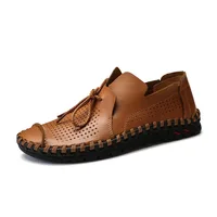 Men Shoes Leather Hollowed Breathable Summer Men's Driving Shoe Handmade Quality Men Loafer Shoes Flats Big Size 38-50 Moccasins