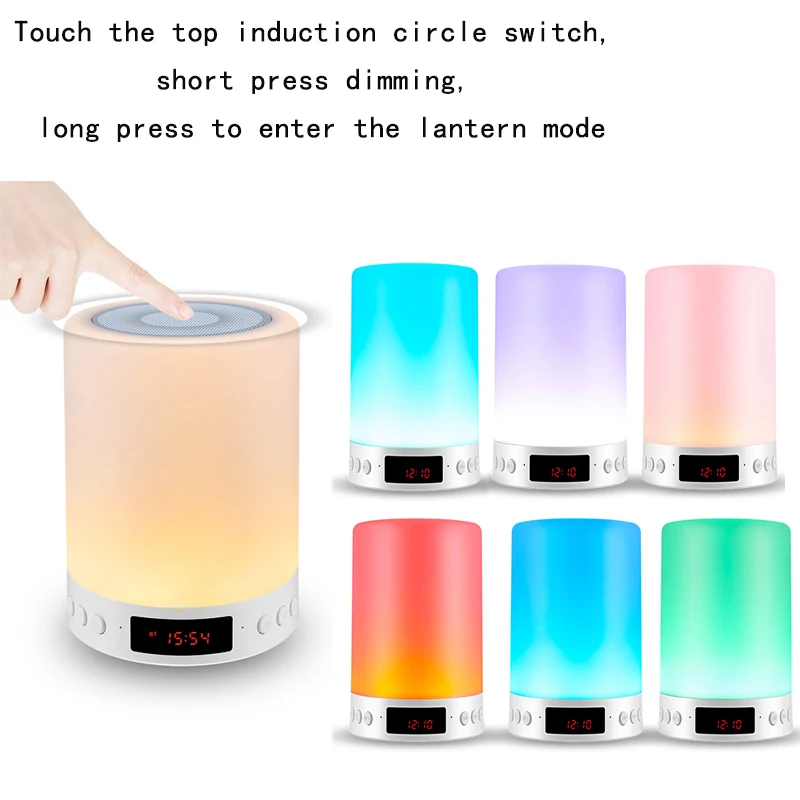 

Wireless Bluetooth Smart Speaker Touch Sensing Colorful Night Light Alarm Clock Multifunctional Digital LED Alarm Clock TF Card