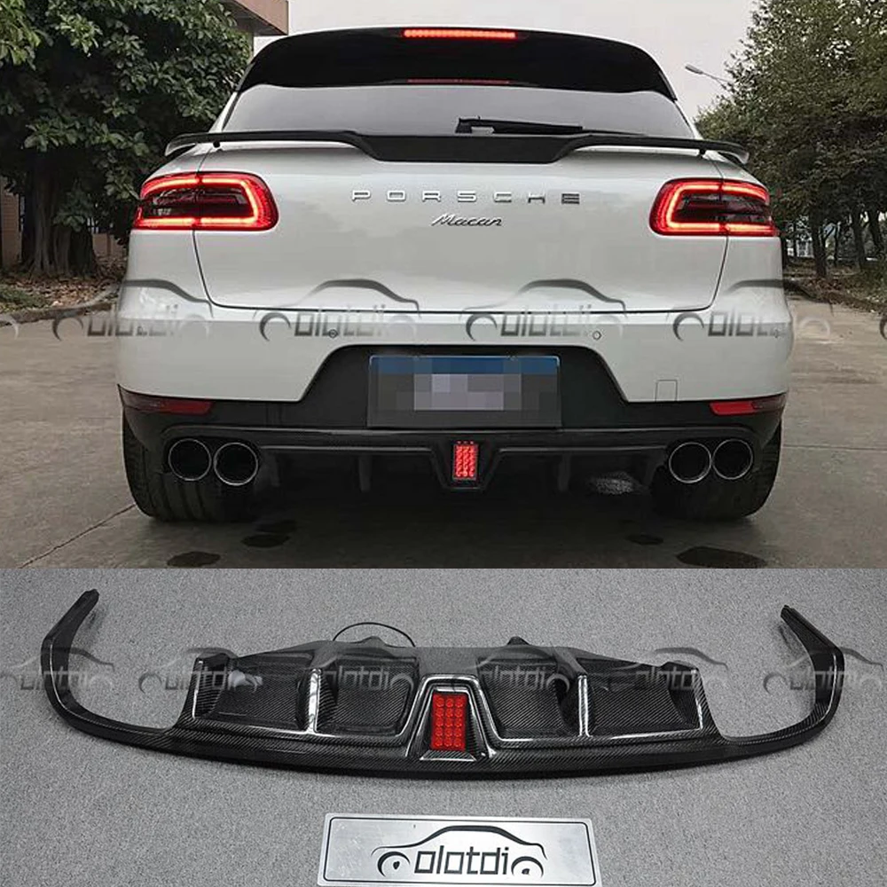 

for Porsche MACAN LED Style Car Styling Carbon Fiber Rear Diffuser Rear Bumper Lip Spoiler Splitter With LED Light
