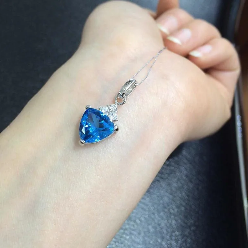 Qi Xuan_Blue Stone простой элегантный кулон Necklace_Real голубой камень ожерелье_ качество Directly ed_производитель напрямую