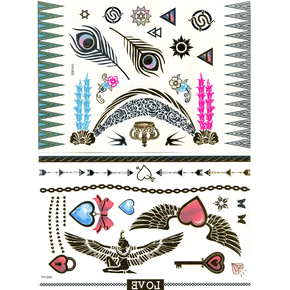 New Fashion Temporary Tattoo Stickers Temporary Body Art Waterproof Tattoo Pattern Women Sex Products Design Metal Gold  (6)