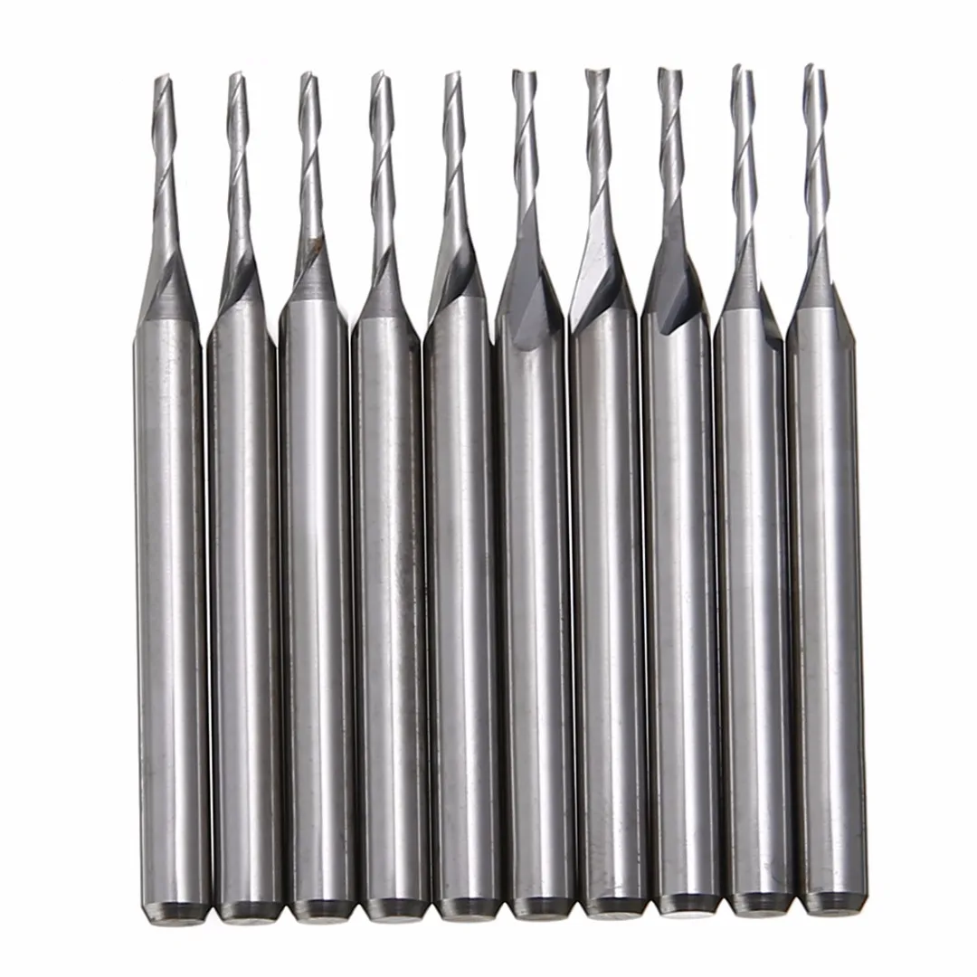 10pcs Double 2 Flute Spiral Carbide Flat Nose End Mill CNC Router Bit 1/8" 1mm Milling Cutter For Cutting Engraving Mayitr
