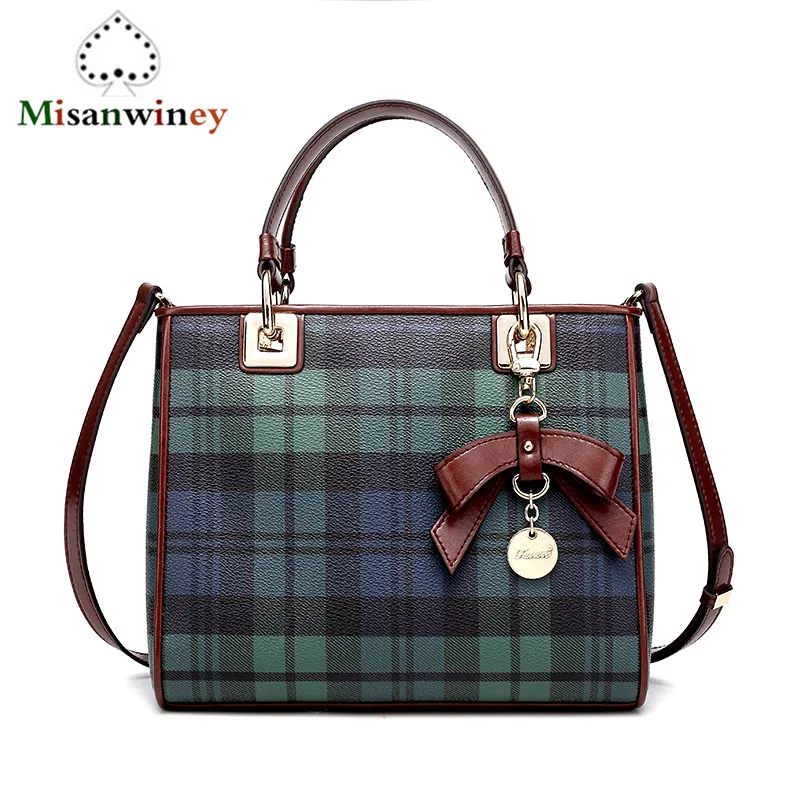 

Luxury Square Handbags Women's Genuine Leather Casual Tote Bags Green Blue Plaid Striped Stitching Famous Designer Shoulder Bags