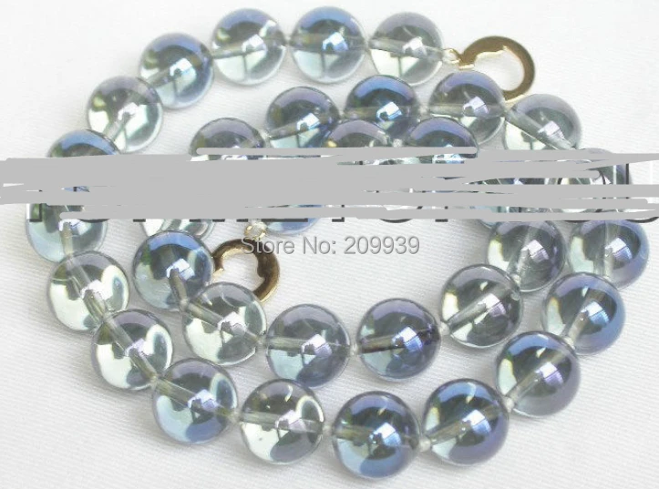 

huij 002629 natural 18" 12mm round blue crystal necklace filled gold clasp