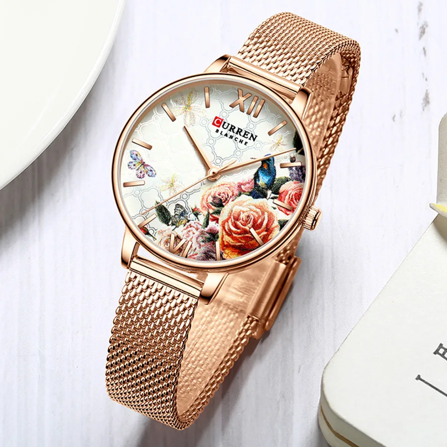 

CURREN Small Women Watches Top Brand Luxury Flower Cheap Watches For Women With Free Shipping Metal Woman Watch 2019 Rose Gold