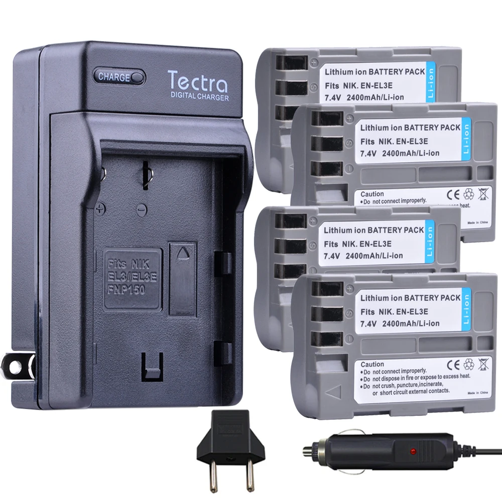 

Tectra 4Pcs EN-EL3E ENEL3E Bateria + Digital Charger for Nikon D50 D70 D70s D80 D90 D100 D200 D300 D300S D700 MB-D10 MB-D80