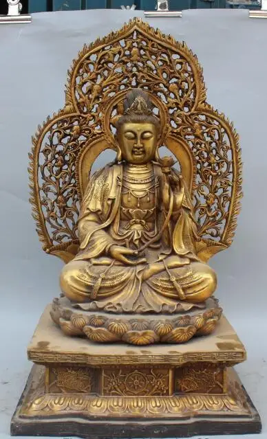 

S5071 23" Marked Chinese Bronze Gilt Seat Lotus Kwan-yin Bodhisattva Goddess Statue