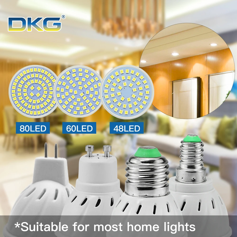 Светодиодный прожектор 220 в E14 MR16 GU10 E27 110V Spootlight Bombillas 48 60 80 светодиодов 2835 SMD