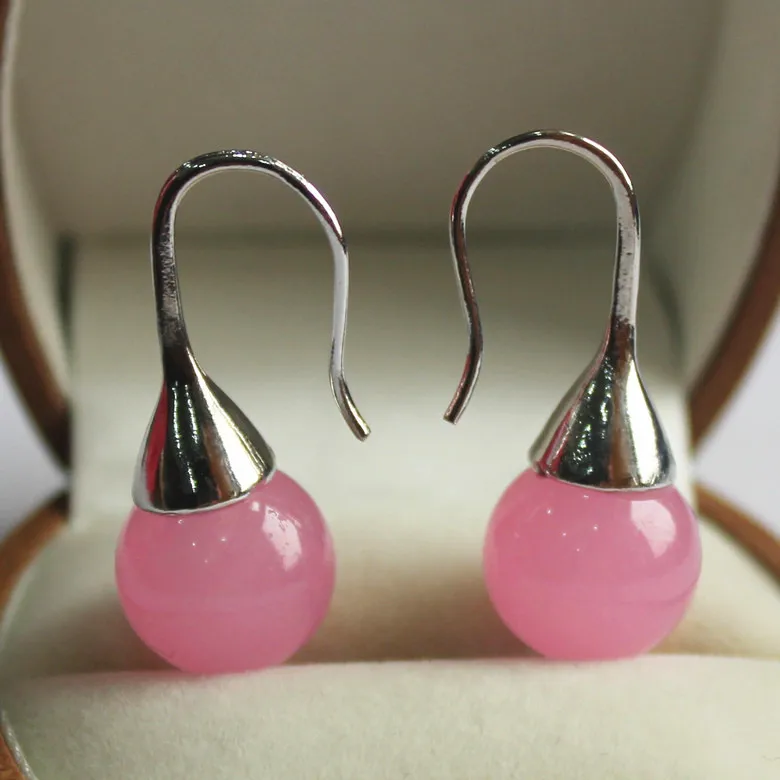 

HOT SELL - noble woman 12mm pink jade bead earring 5.29 -Top quality free shipping