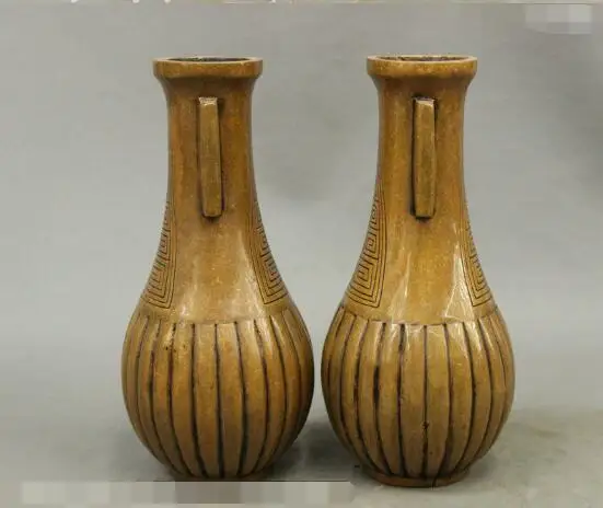 

S1447 10" Ancient Chinese Pure Copper Bronze Pumpkin Shape Statue Bottle Pot Vase Pair discount 30% (C0324)