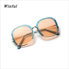 Новое поступление, модные негабаритные солнцезащитные очки без оправы, женские цветные синие солнцезащитные очки в летнем стиле, с плоским верхом, тонкие тени, Oculos