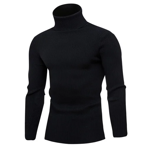 Осень-зима Для Мужчин's Повседневное с высокой горловиной вязаный свитер/Для мужчин однотонный Цвет длинный рукав водолазка; свитер - Цвет: Черный