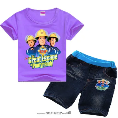 Летний костюм пожарного Сэма от 2 до 12 лет одежда пожарного комплект летней одежды для мальчиков комплект одежды для маленьких мальчиков, рубашка - Цвет: color at picture