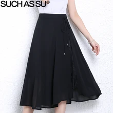 Новая весенняя летняя шифоновая Асимметричная юбка, Черная кружевная сексуальная Длинная юбка средней длины, S-3XL, высокая талия, Свободная Женская одежда, юбка