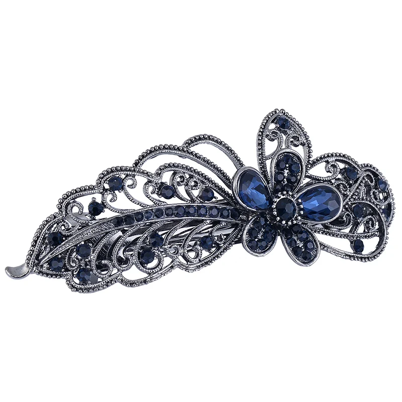 EASYA Blue Peacock Hairpins Rhinestone Crystal Flower Leaf Hair Clip Barrettes Vintage Hair Accessories Jewelry For Women Girls - Image 2