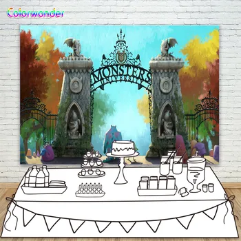

Oil Painting Popeyes Mike Sullivan with Others Background Photo Stone Gate with Colorful Trees Blue Sky Backdrop for Baby Shower
