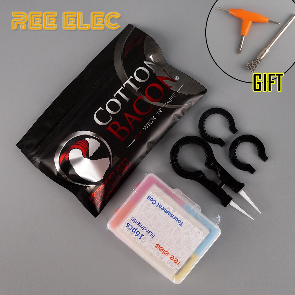 

16pcs Prebuild Coils + Cotton Bacon + Ceramics Tweezers RDA RDTA Atomizer DIY Tools Kit Electronic Cigarette Accessories Kit