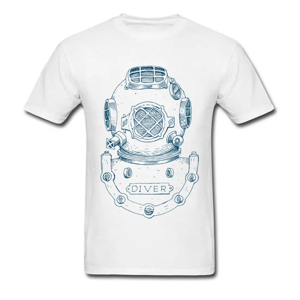 

Vintage T-shirt Men White Tshirt Deep Sea Diver Helmet Illustration T Shirt Custom Print Summer Clothes Short Sleeve Tops Cotton