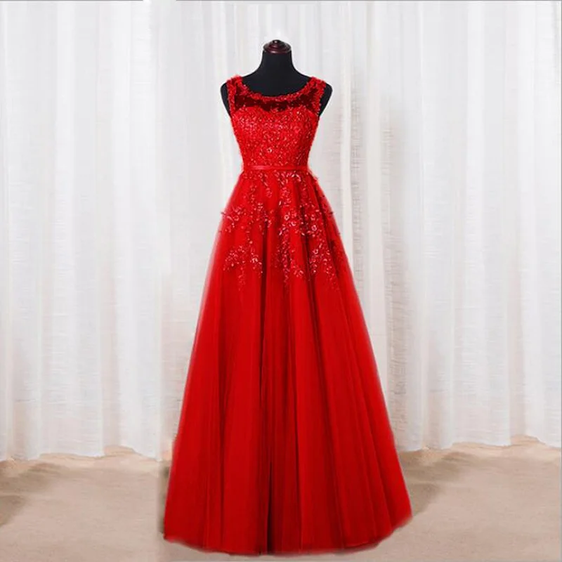 Robe De Soiree модное элегантное вечернее платье для банкета невесты цвета красного вина с кружевным цветком и бисером длинное вечернее платье на заказ - Цвет: red color