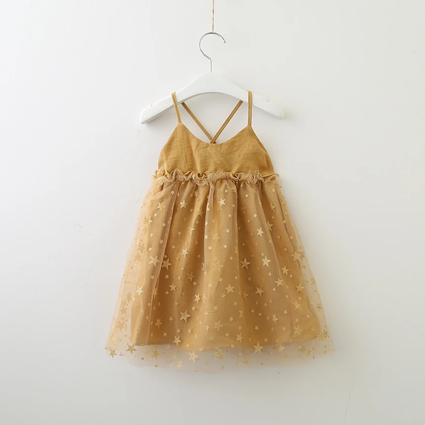 

Hurave sequins Kids backless cotton causal camis sequins backless Baby Girls Dress Clothes Children mesh Dresses