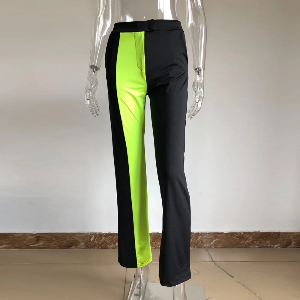 KGFIGU Офисная Женская одежда летние неоновые зеленые широкие брюки с высокой талией повседневные брюки женские брюки палаццо