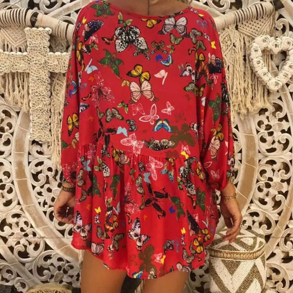 

2019 Women Blouse Casual Autumn Fashion Flower Print V Neck Long Sleeve Top blusen Plus Size S-5XL