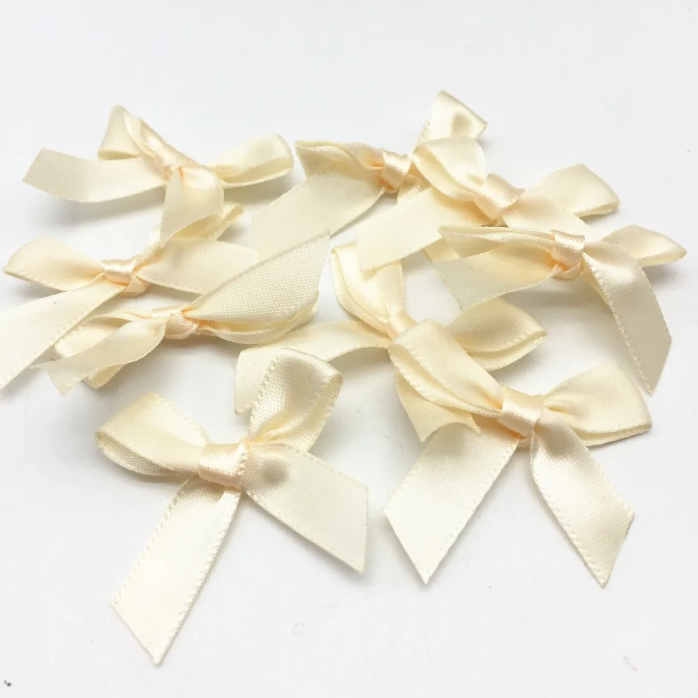 

100pcs Ivory Color Satin Ribbon Tail Bows Decorative Ties For Wedding Invites Cardmaking Embellishments DIY Crafts Scrapbook