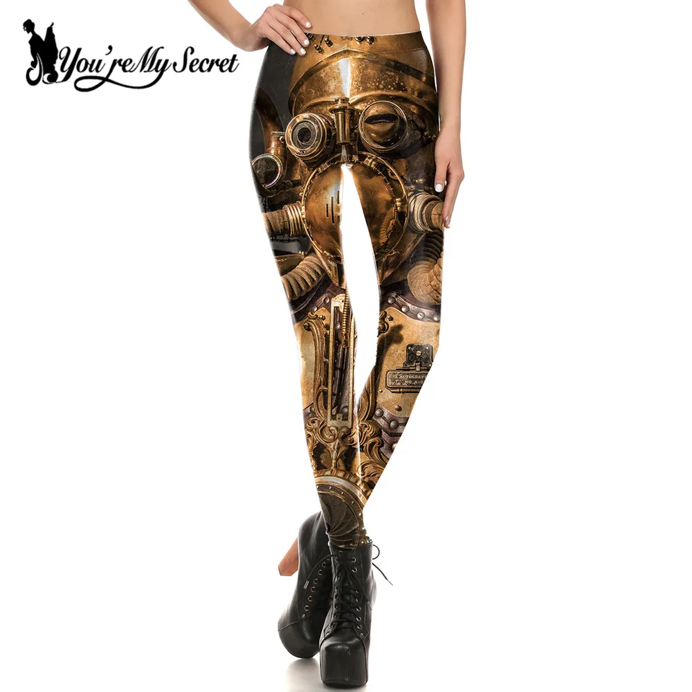 

[You're My Secret] New Retro Design Leggings Women Comic Robot Steampunk Star Wars leggin Women Mid Waist 3d Print Cosplay