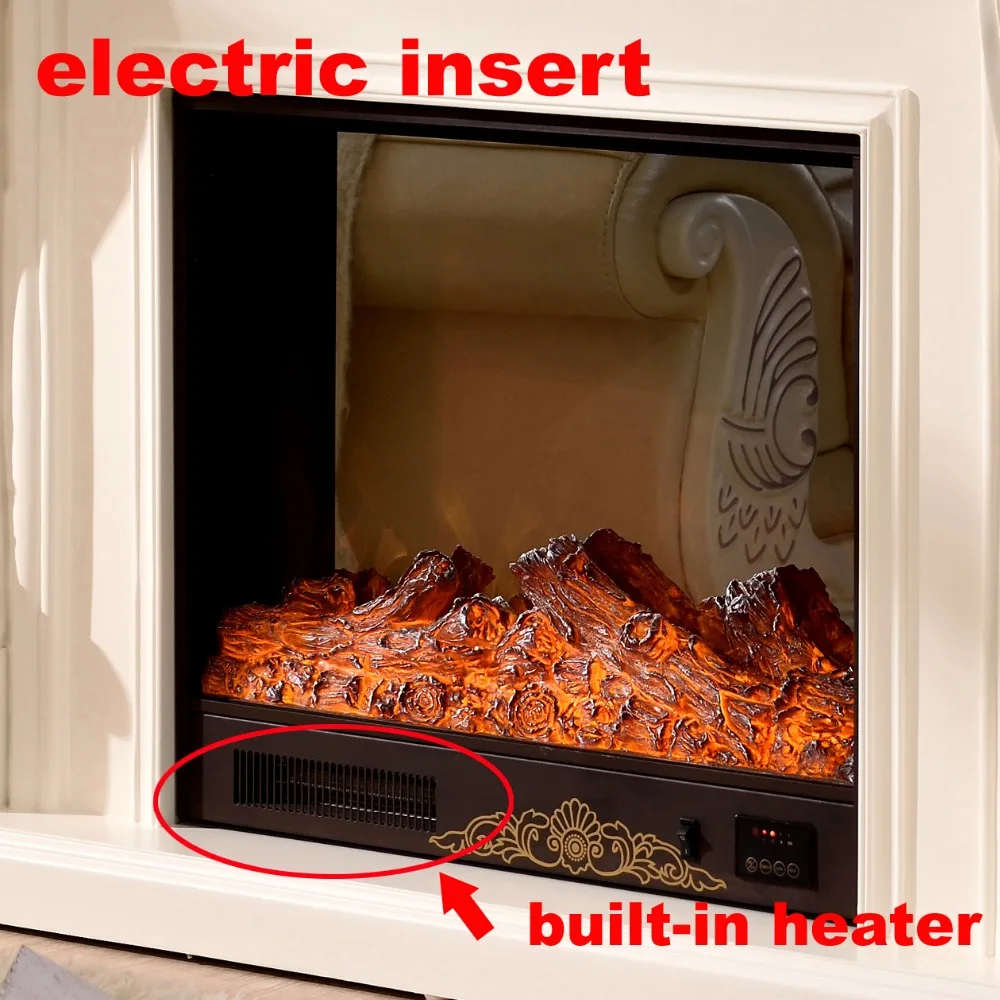 Fireplace Set W150cm European Style Chimneypiece Solid Wooden Mantel Plus Electric Firebox Insert Living Room Decor Heater