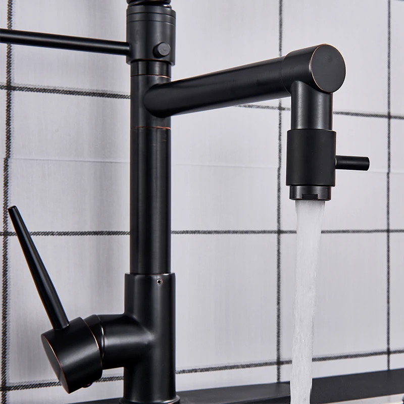  Blackend Spring Kitchen Faucet Pull out Side Sprayer Dual Spout Single Handle Mixer Tap Sink Faucet - 32815920315