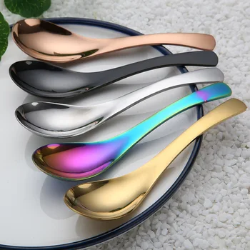

1pc Gold Plated Stainless Steel Dessert Spoon Round Spoon Rice Spoon Coffee Spoon