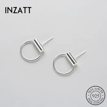 

INZATT MInimalist Geometric Glossy Round Stud Earrings For Women Happy Party 925 Sterling Silver Fine Jewelry Accessories Gift