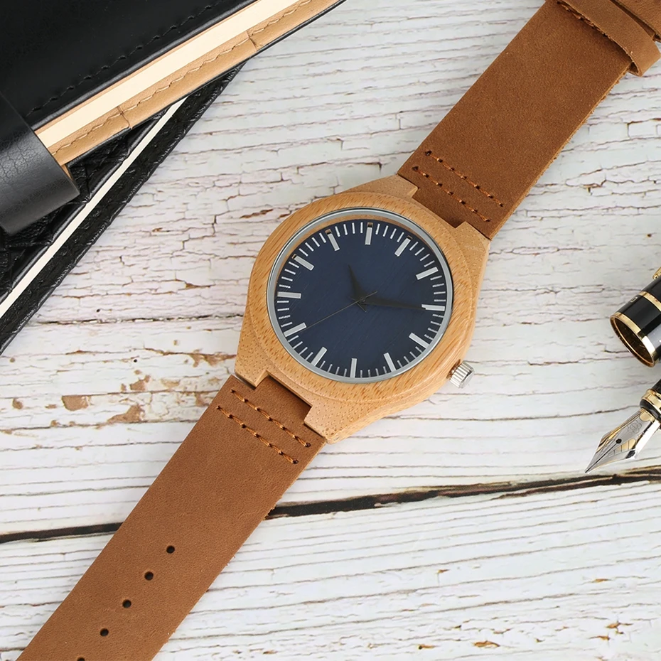 Retro Coffee Dark Blue Dial Quartz Men's Watch Luxury Round Dial Analog Leather Band Fashion Men Sport Watch relogio de Madeira 2018 (27)