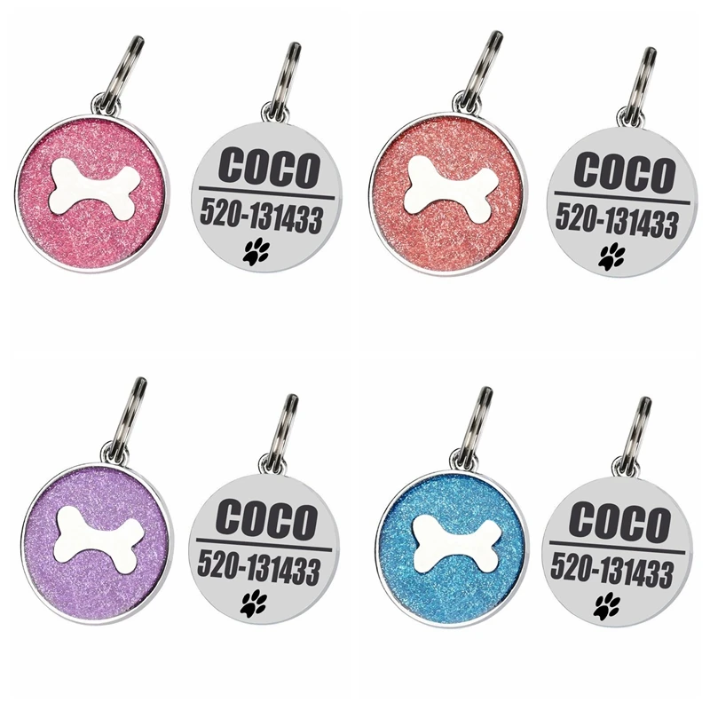 

Personalized Gold Powder Small Pet Dog ID Tag Custom Metal Stainless Steel Round Engraved Name Telephone Pet Dog Cat Collar