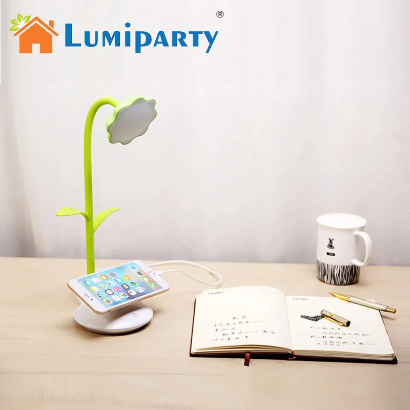 

LumiParty Sunflower Desk Lamp Flexible Gooseneck LED Table Lamp with Phone Stand Holder Touch Sensitive Rechargeable