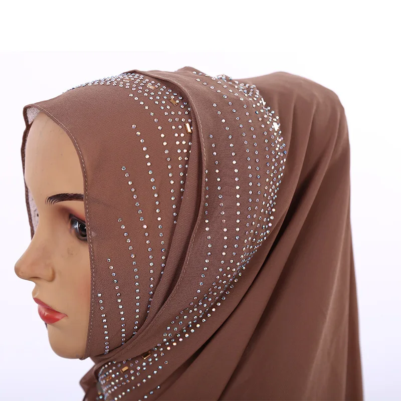 Заводской магазин Премиум пузырь шифон хиджаб шарф для мусульманских женщин блестящие стразы исламский Тюрбан повязка с блестками шаль