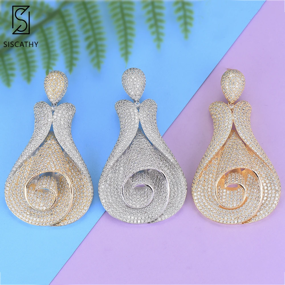 

SISCATHY Fashion Cubic Zirconia Bridal Wedding Earrings Tulip Flower Dangle Drop Earrings pendientes mujer moda 2019 New Jewelry