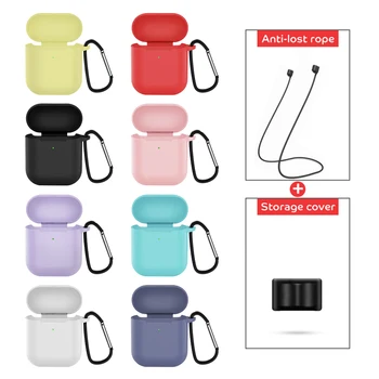 

Earphone Case With Anti-lost Rope Storage Cover For Apple Airpods 2 Shockproof Case For Airpods 2 Silicone Charging Box Bag Case