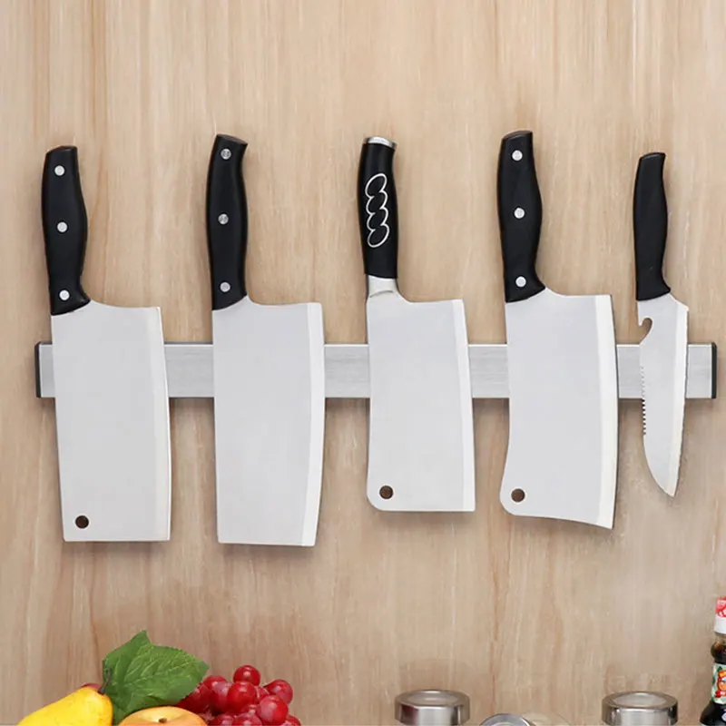 

304 Stainless steel magnetic knife Holder Free Punching European Rack Kitchen Wall Mount Cutter Magnet Mental Hanging Rack