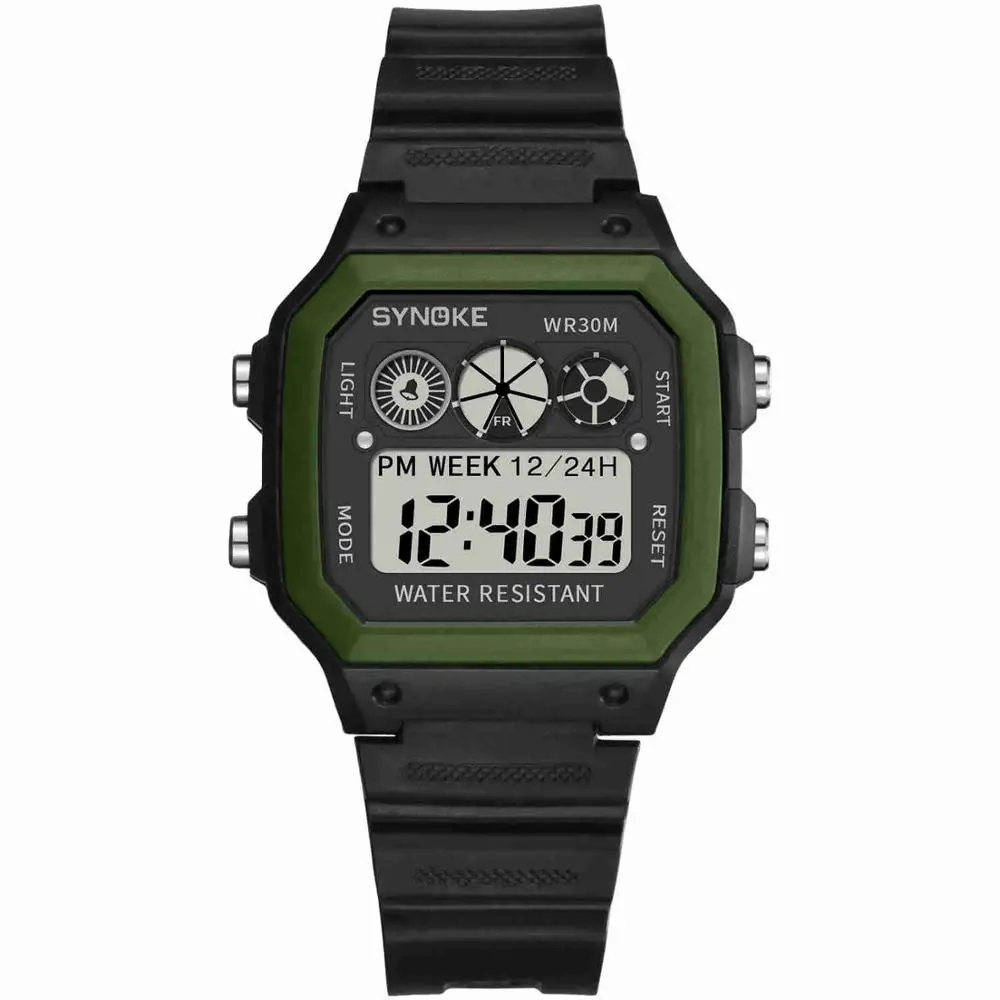 SYNOKE многофункциональные модные мужские часы электронный цифровой дисплей Ретро стиль противоударные классические часы спортивные студенческие часы - Цвет: army