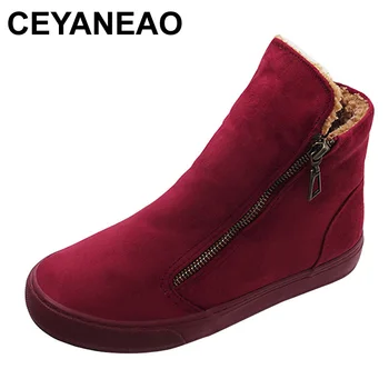 

CEYANEAO Women's Winter Shoes PU Leather Boots Brand Women Winter Shoes High Quality Ankle Boot With Platform E748
