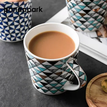 

Pandapark Ceramic Geometry Coffee Mug Handgrip Style Milk Cup Cute Mug Creative Tea Mug Drinkware Gifts For Friends PPM007