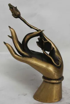 

ymying 7" Tibetan Buddhism Religion Pure Bronze lotus flower Buddha Hand Statue