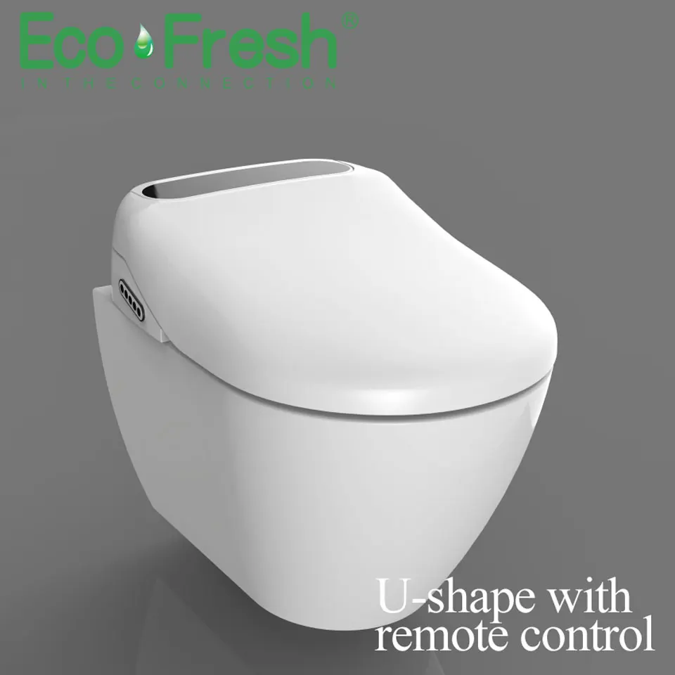 Ecofresh светодиодный светильник для туалета ed Smart удлиненный U сиденье для унитаза Электрический биде крышка с подогревом светодиодный светильник для мытья сухой массаж для женщин и детей - Цвет: U-shape with RM