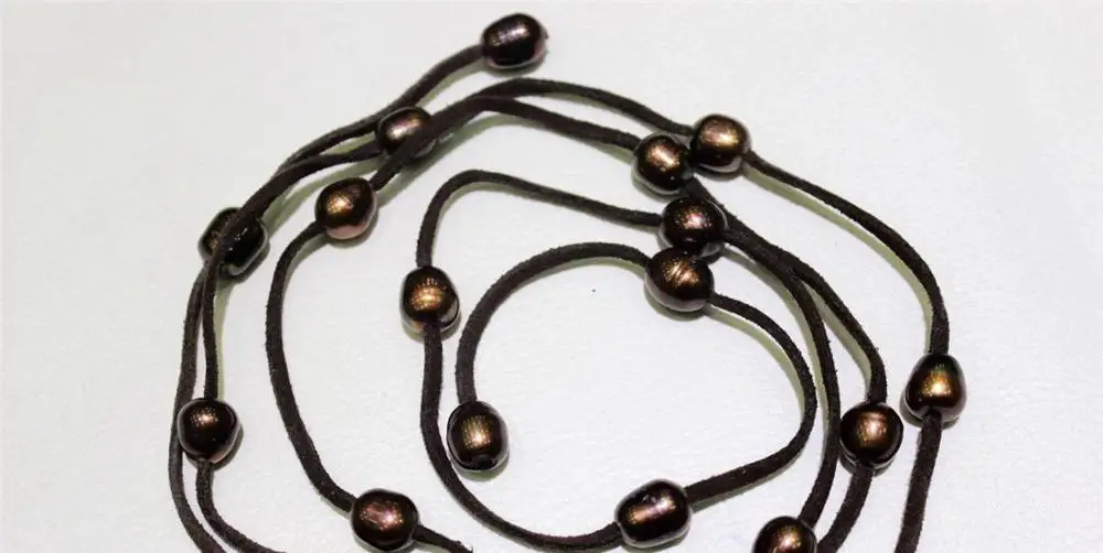 

Dark Brown Leather long necklace Freshwater pearl 48" 10x12mm"handmade"No Metal a(5.18)