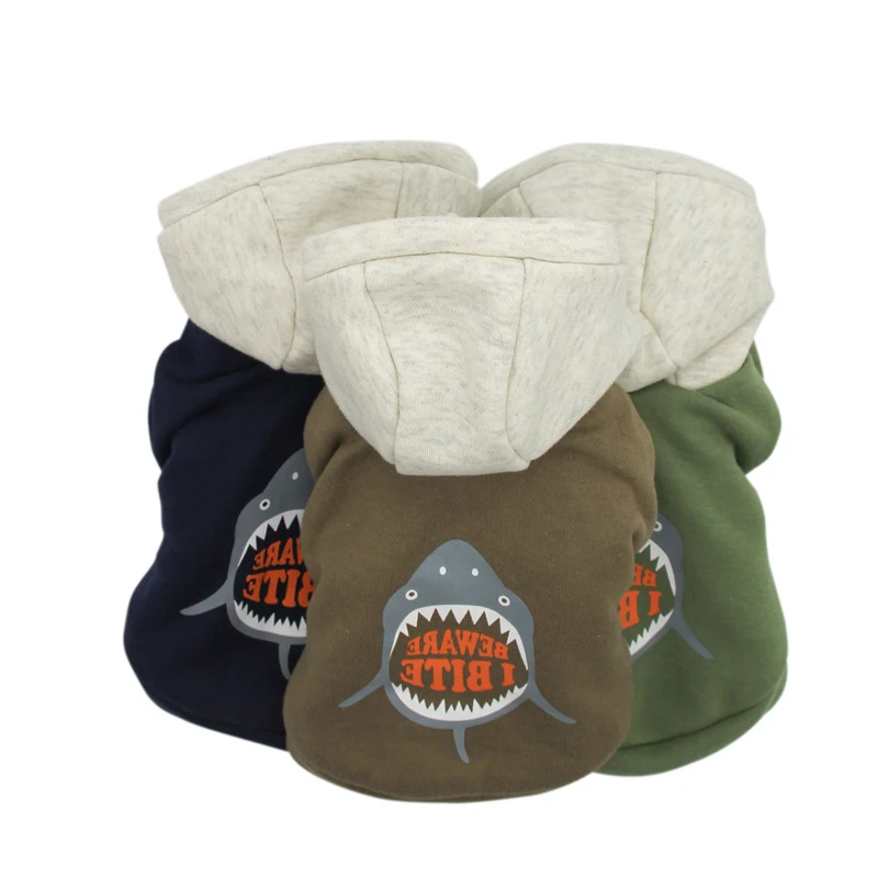 

Autumn and Winter Warm Outwear Clothes for Small Dog Hooded Warm Coats with Shark Printed Plus Velvet Thick Cotton Pet Clothing
