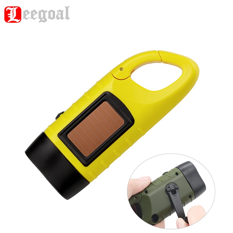 

Rechargeable Flashlight with Solar Power & Hand Crank High Lumen LED's Tactical Grip Mini Keychain Carabiner for EDC & Outdoor
